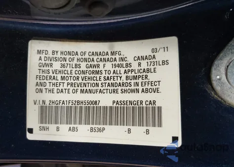 2011 Honda Civic Lx from USA, damaged, VIN 2HGFA1F52BH550087